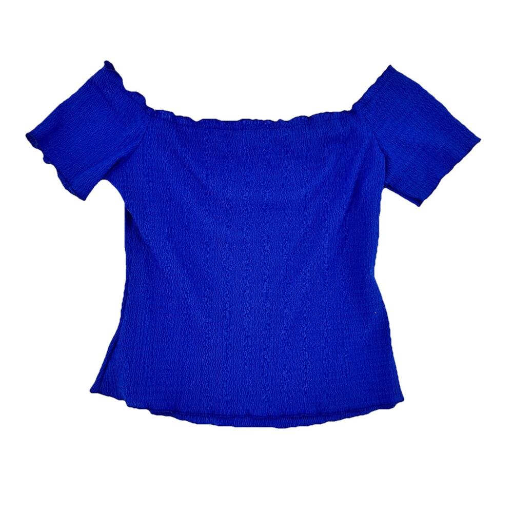 SHEIN VCAY Blue Smocked Off Shoulder Top XL NWT Stretch Crop Blouse